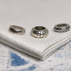 Brighton Thin Spacers Beads Lot of 3 Silver Plated Etched Designs